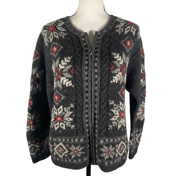 Vintage Y2K Nomadic Traders Shetland wool full zip hand knitted cardigan sweater - Picture 1 of 11